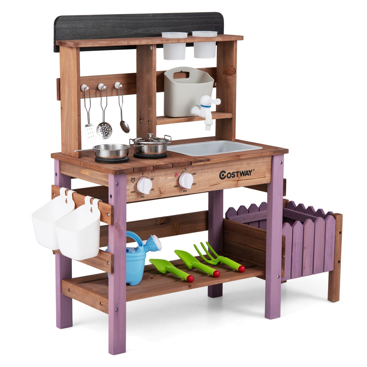Wooden Mud Kitchen Set With Running Water Faucet Tank, Purple Play Kitchen Sets at Gallery Canada