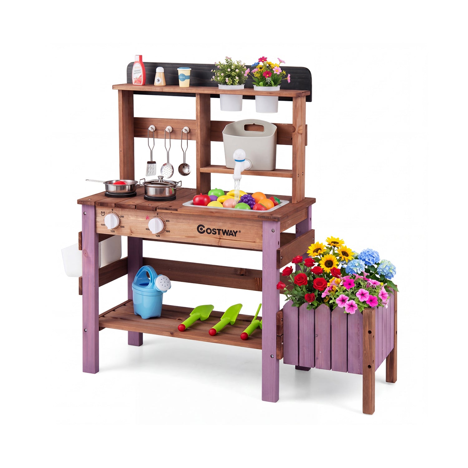 Wooden Mud Kitchen Set With Running Water Faucet Tank, Purple Play Kitchen Sets at Gallery Canada