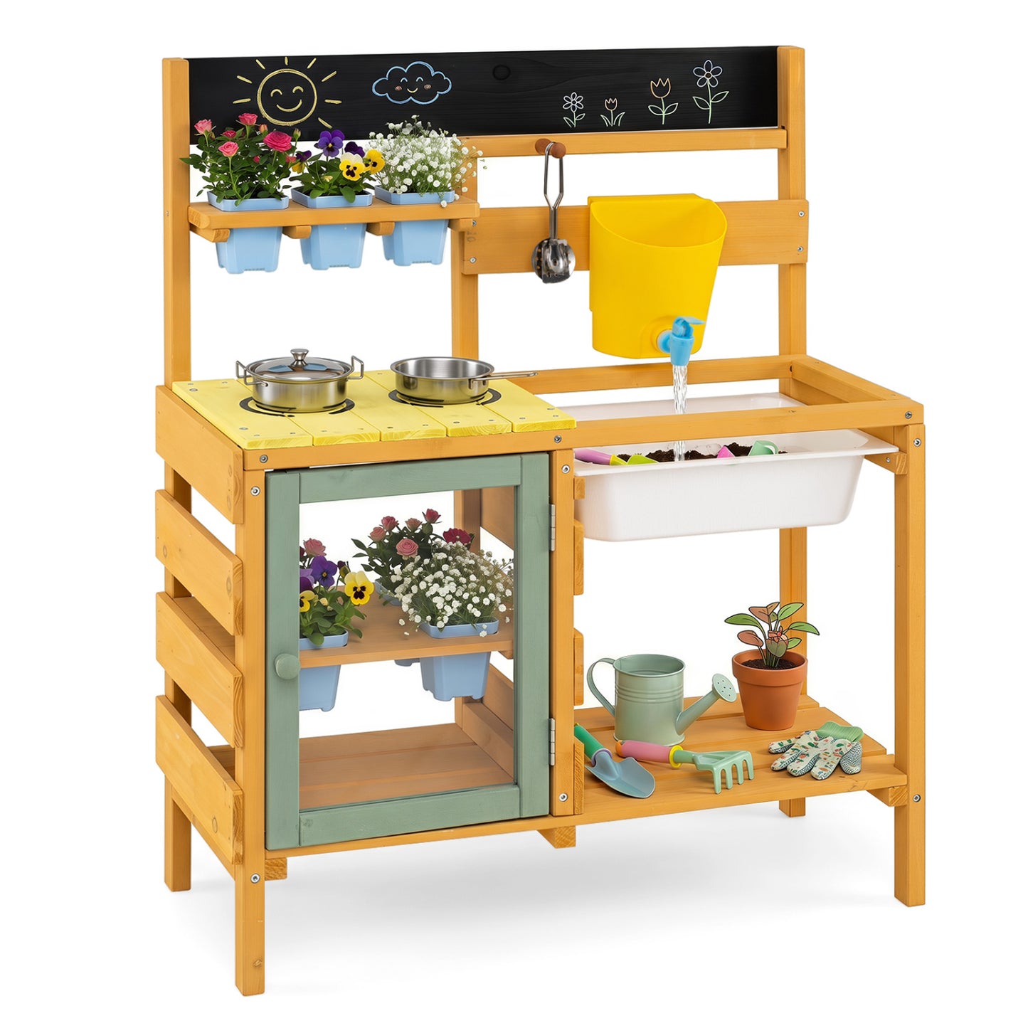 Wooden Mud Kitchen with Faucet, Yellow