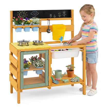 Wooden Mud Kitchen with Faucet, Yellow
