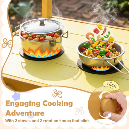 Wooden Outdoor Mud Kitchen for Kids with Flowerpots and Wheels, Yellow Play Kitchen Sets at Gallery Canada