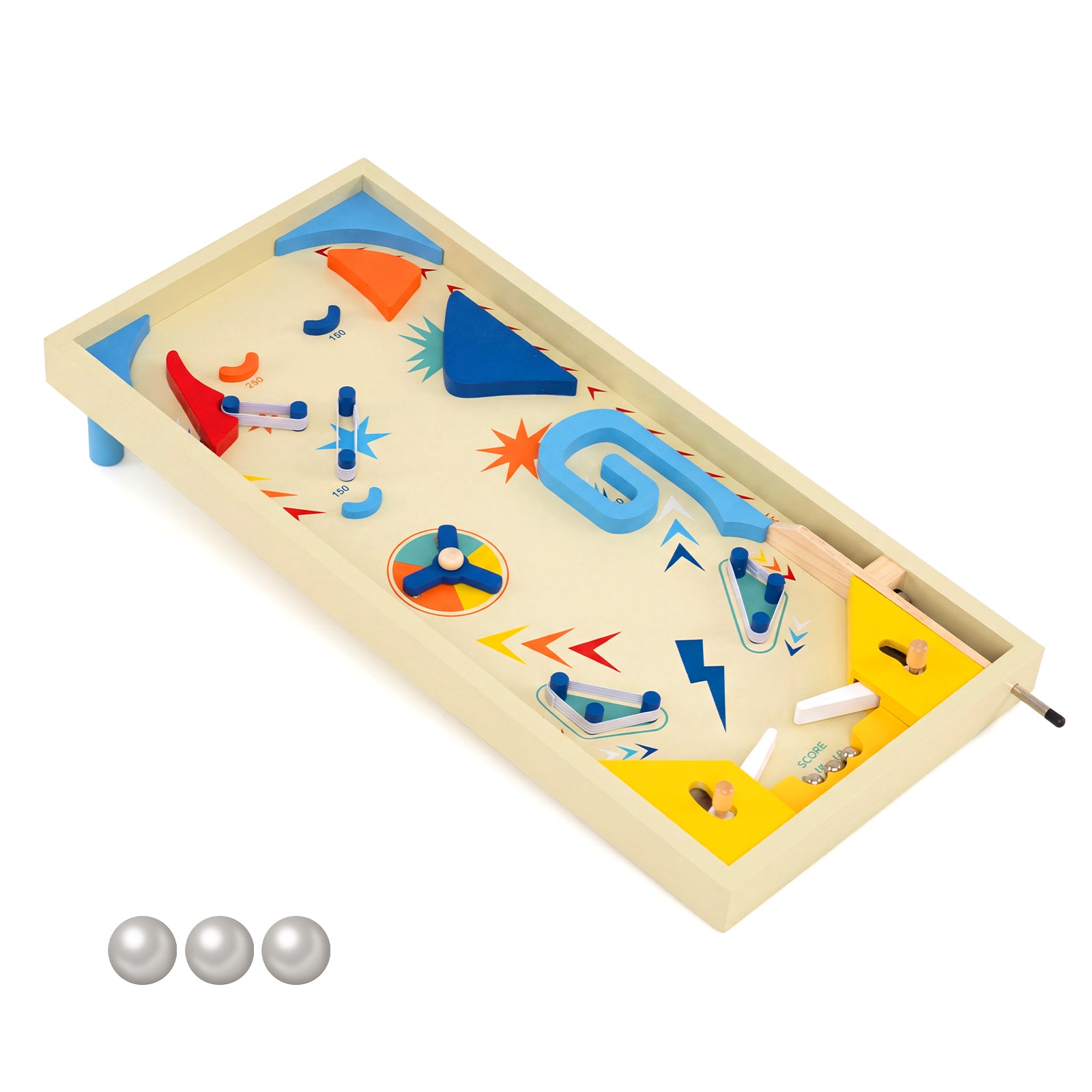 Wooden Pinball Machine, 3 Balls, For Kids And Adults
