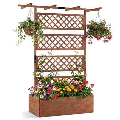 Wooden Planter Box With Lattice Trellis, Raised Garden Bed, Brown Raised Garden Beds Brown at Gallery Canada