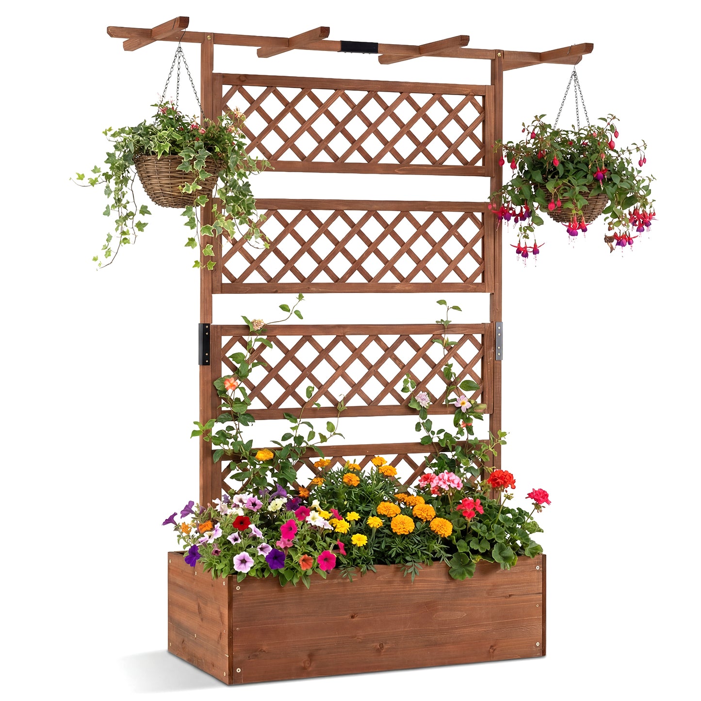 Wooden Planter Box With Lattice Trellis, Raised Garden Bed, Brown Raised Garden Beds Brown at Gallery Canada