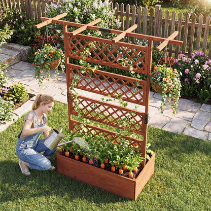 Wooden Planter Box With Lattice Trellis, Raised Garden Bed, Brown Raised Garden Beds at Gallery Canada