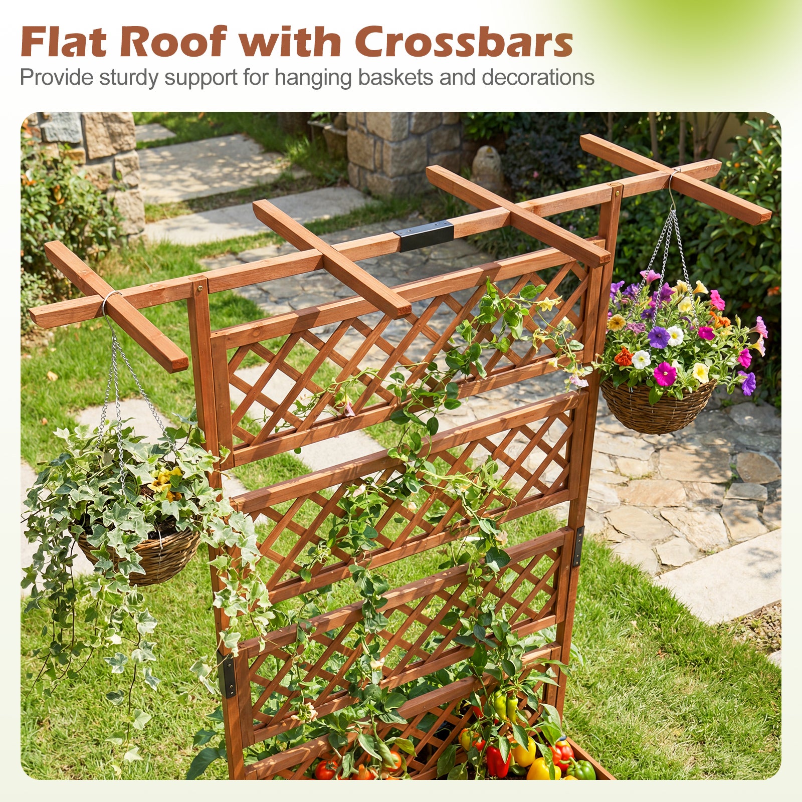 Wooden Planter Box With Lattice Trellis, Raised Garden Bed, Brown Raised Garden Beds at Gallery Canada