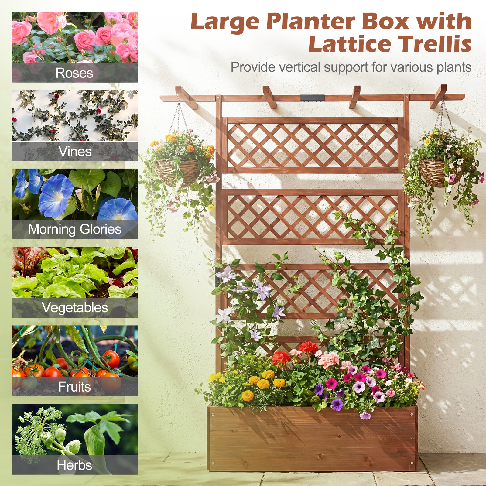 Wooden Planter Box With Lattice Trellis, Raised Garden Bed, Brown Raised Garden Beds at Gallery Canada