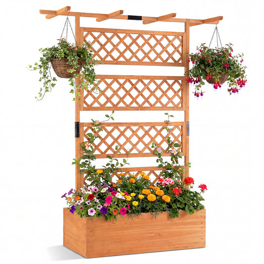 Wooden Planter Box With Lattice Trellis, Raised Garden Bed, Orange Raised Garden Beds Orange at Gallery Canada