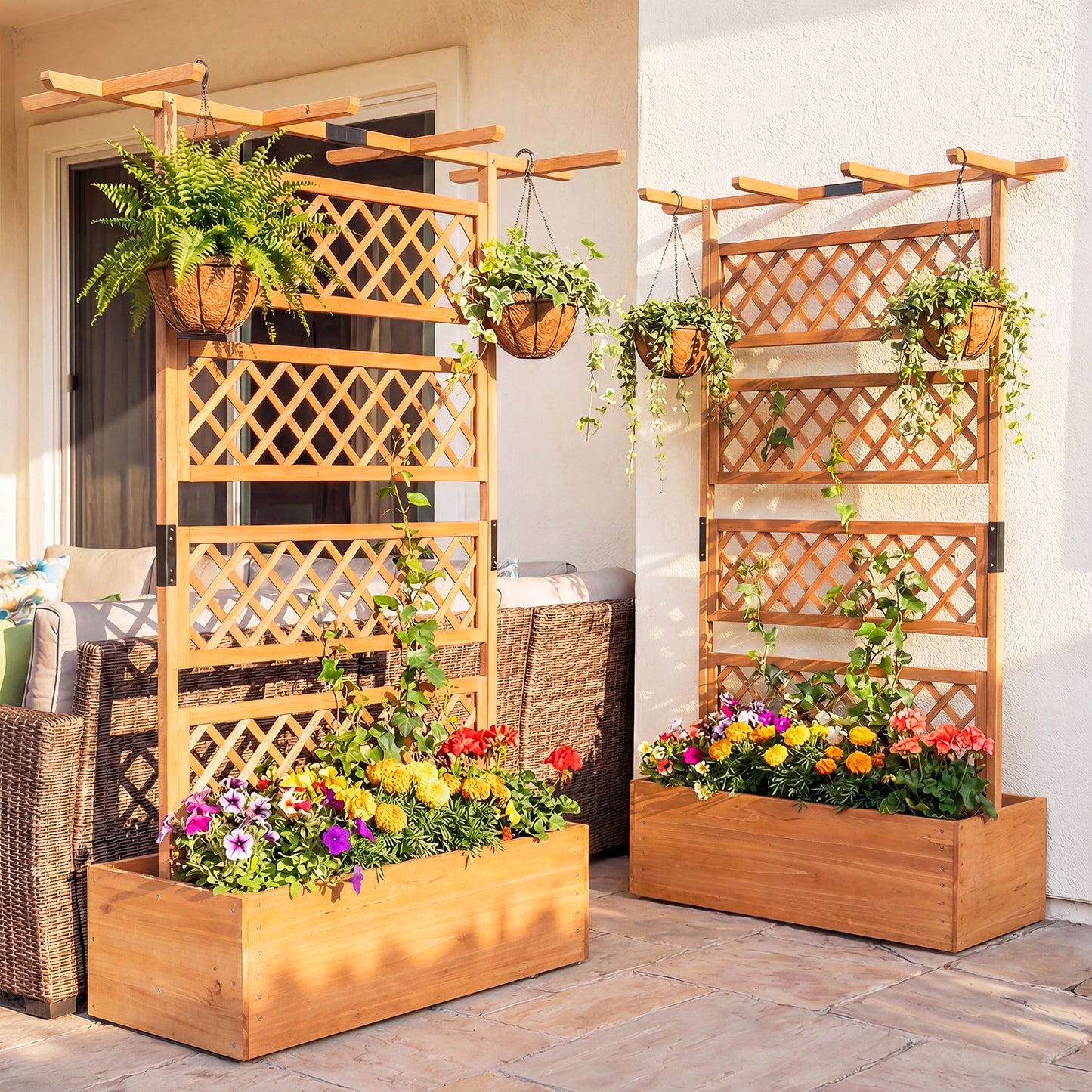 Wooden Planter Box With Lattice Trellis, Raised Garden Bed, Orange Raised Garden Beds at Gallery Canada