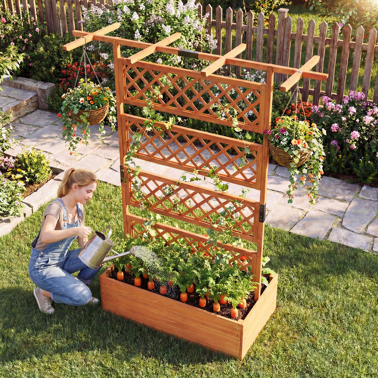 Wooden Planter Box With Lattice Trellis, Raised Garden Bed, Orange Raised Garden Beds at Gallery Canada