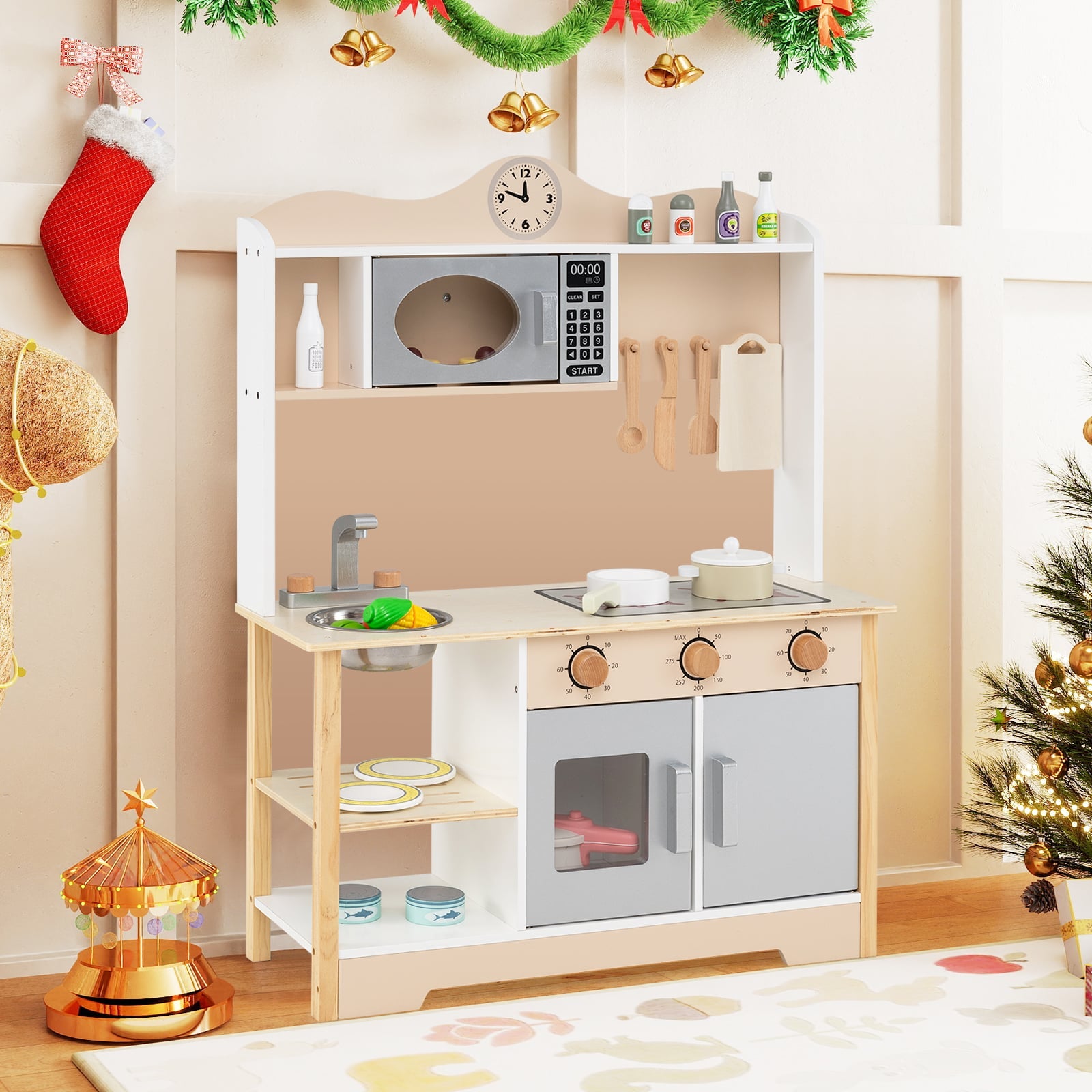 Wooden Play Kitchen Cooking Toy Playset for Kids, White Play Kitchen Sets at Gallery Canada