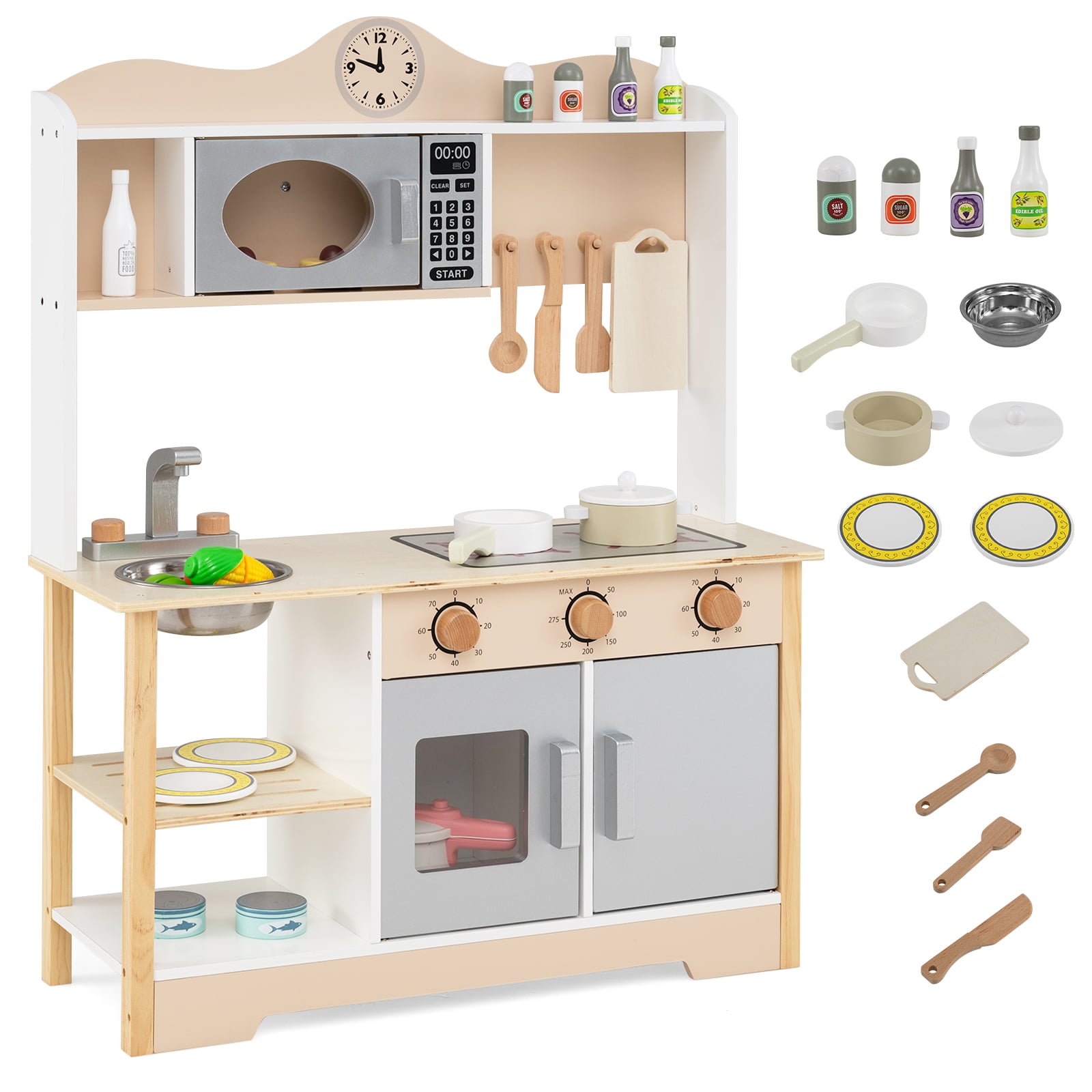 Wooden Play Kitchen Cooking Toy Playset for Kids, White Play Kitchen Sets White at Gallery Canada