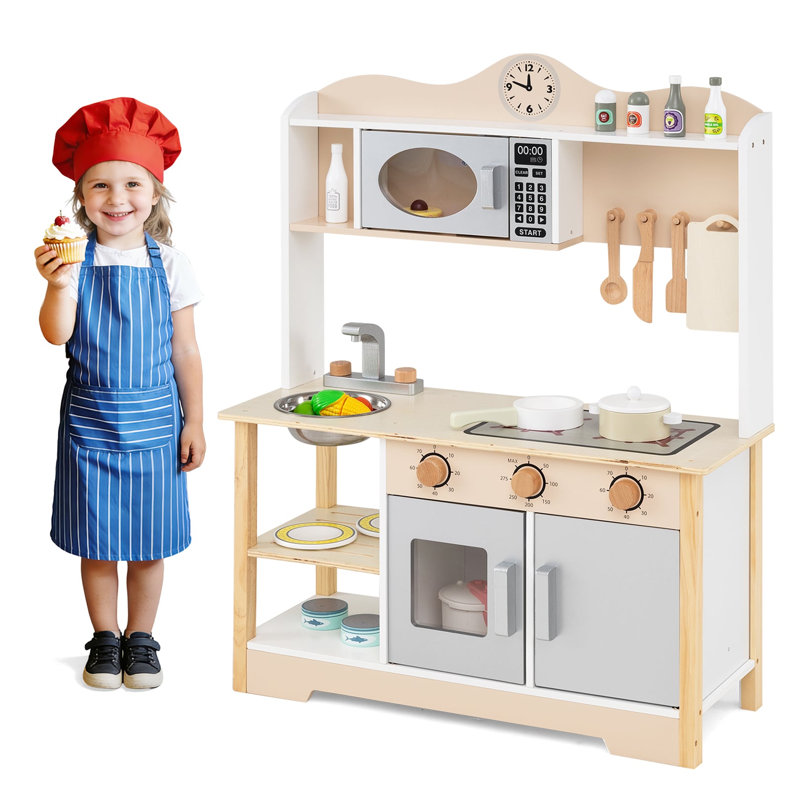 Wooden Play Kitchen Cooking Toy Playset for Kids, White Play Kitchen Sets at Gallery Canada