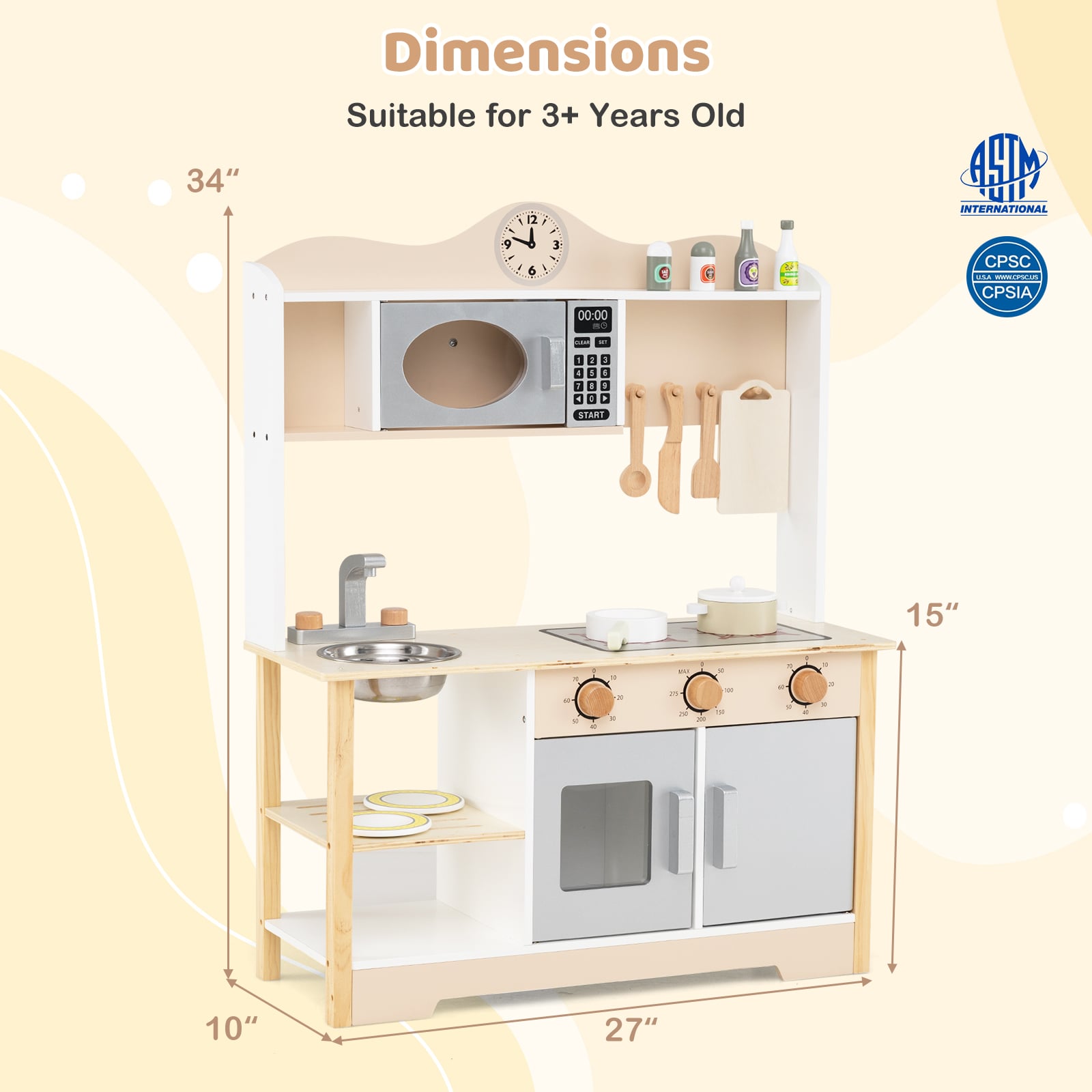 Wooden Play Kitchen Cooking Toy Playset for Kids, White Play Kitchen Sets at Gallery Canada