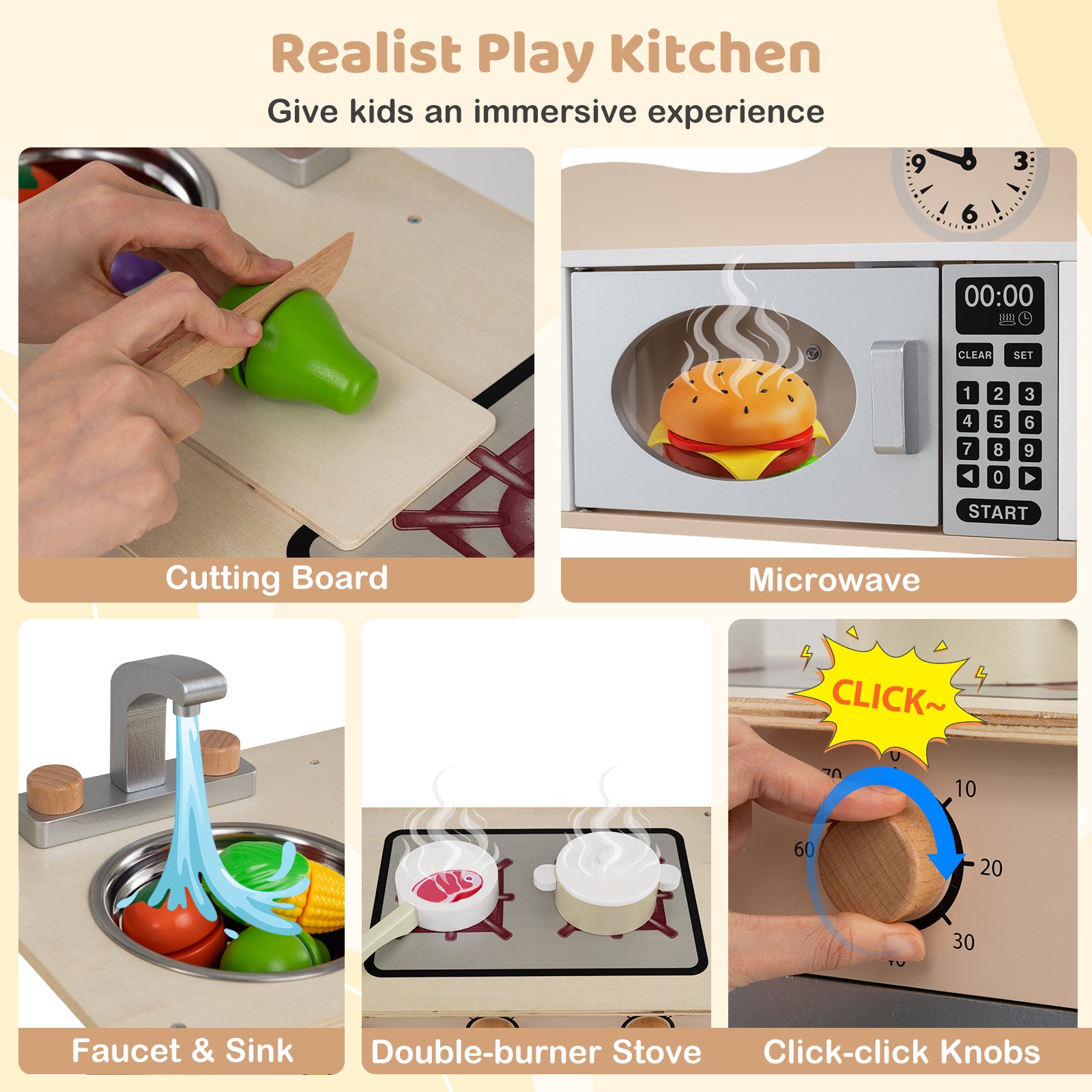 Wooden Play Kitchen Cooking Toy Playset for Kids, White Play Kitchen Sets at Gallery Canada