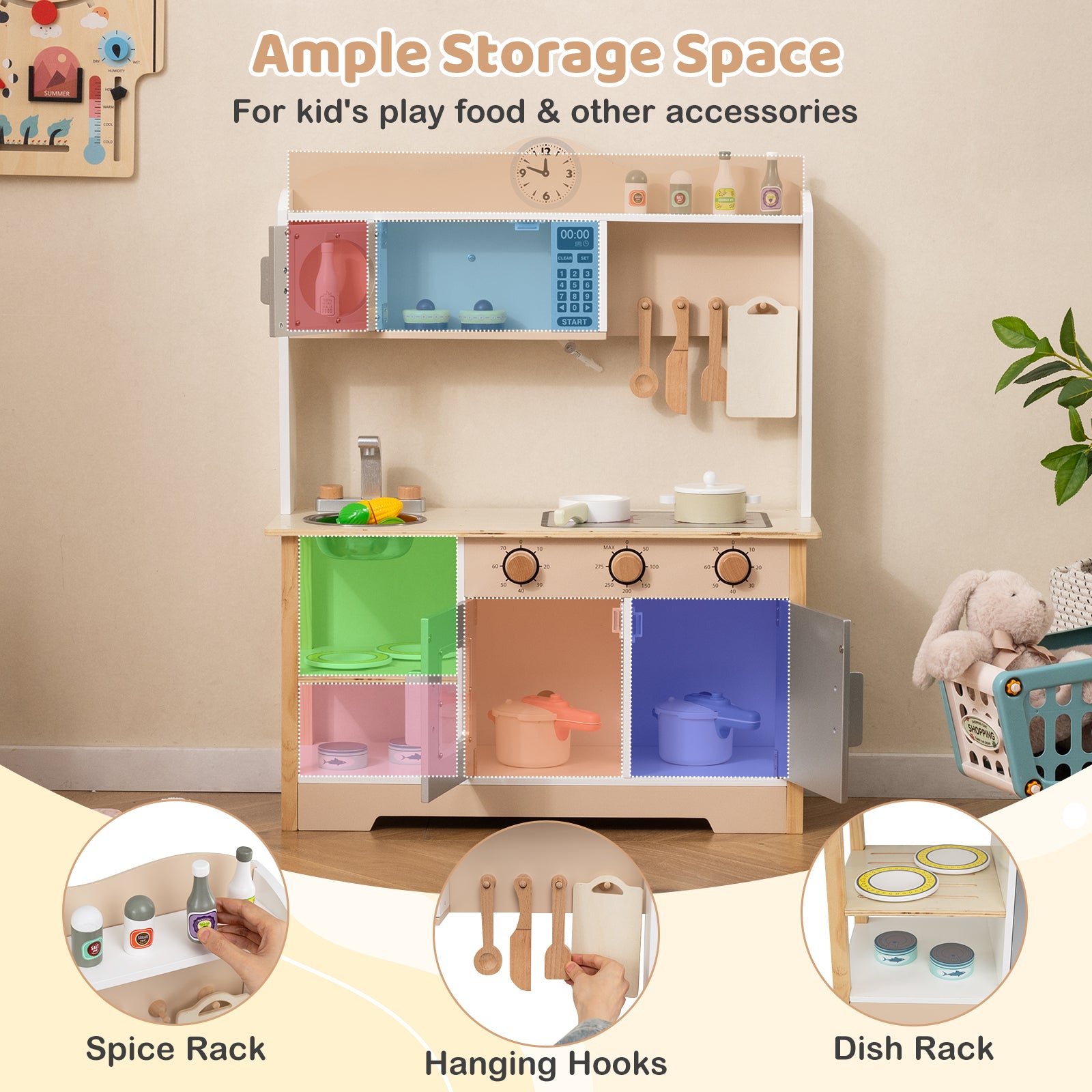 Wooden Play Kitchen Cooking Toy Playset for Kids, White Play Kitchen Sets at Gallery Canada