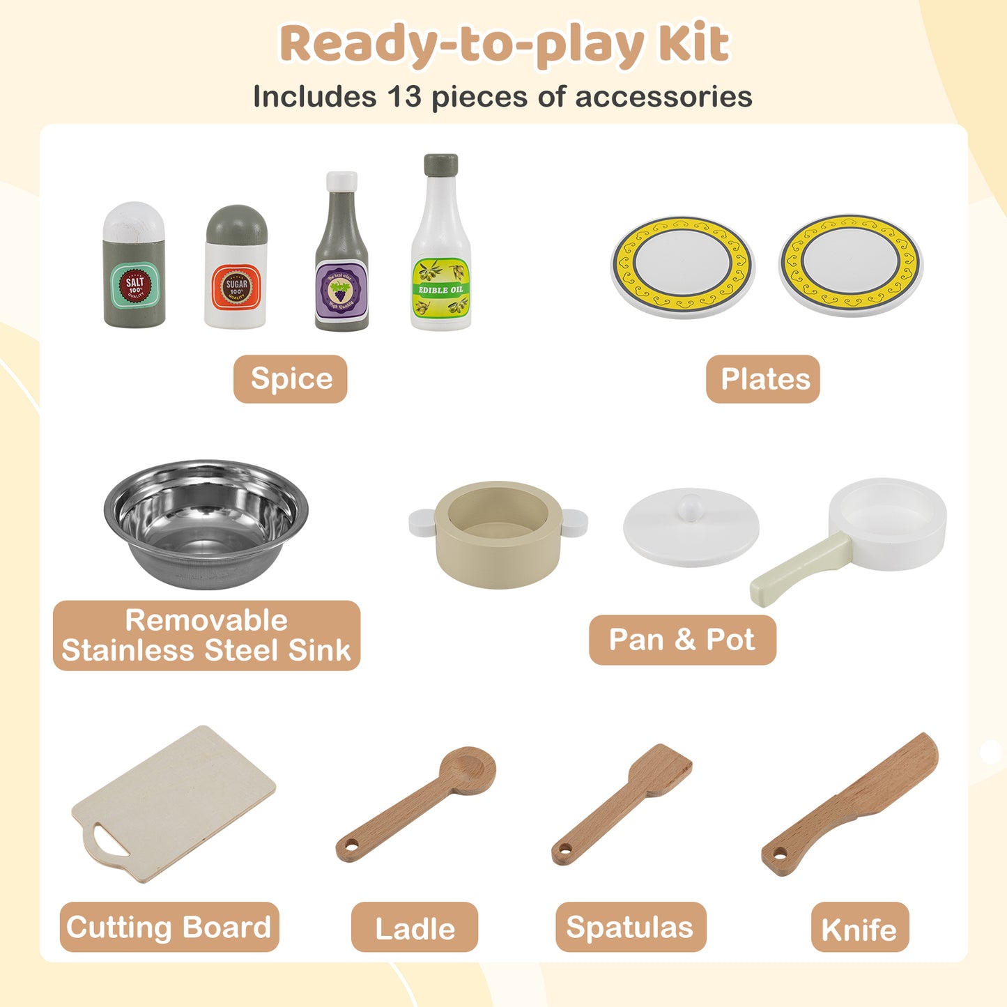 Wooden Play Kitchen Cooking Toy Playset for Kids, White Play Kitchen Sets at Gallery Canada