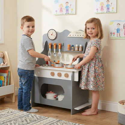 Wooden Play Kitchen for Kids Pretend Play Toy Kitchen Set with Clock Gift for Boys and Girls 3 +, Gray Play Kitchen Sets at Gallery Canada