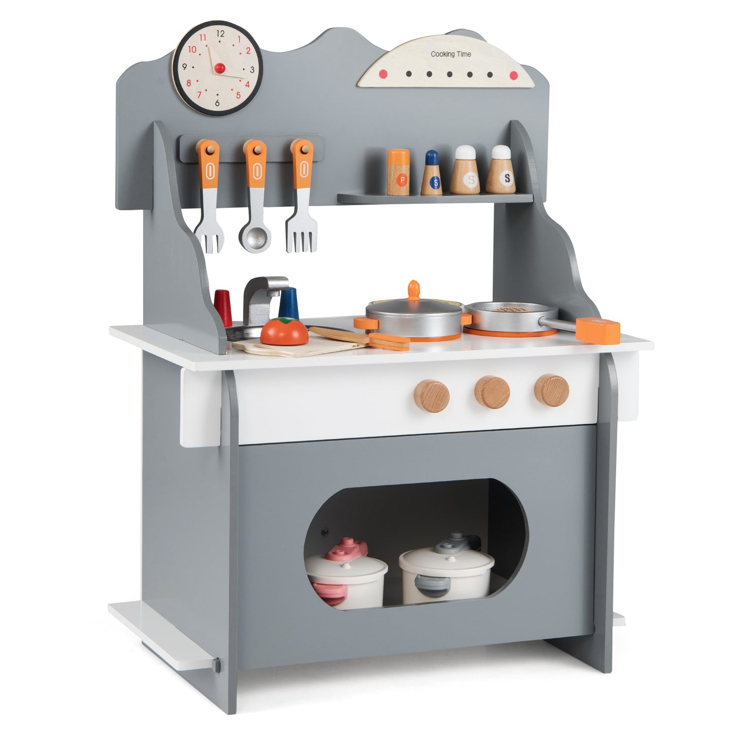 Wooden Play Kitchen for Kids Pretend Play Toy Kitchen Set with Clock Gift for Boys and Girls 3 +, Gray Play Kitchen Sets at Gallery Canada
