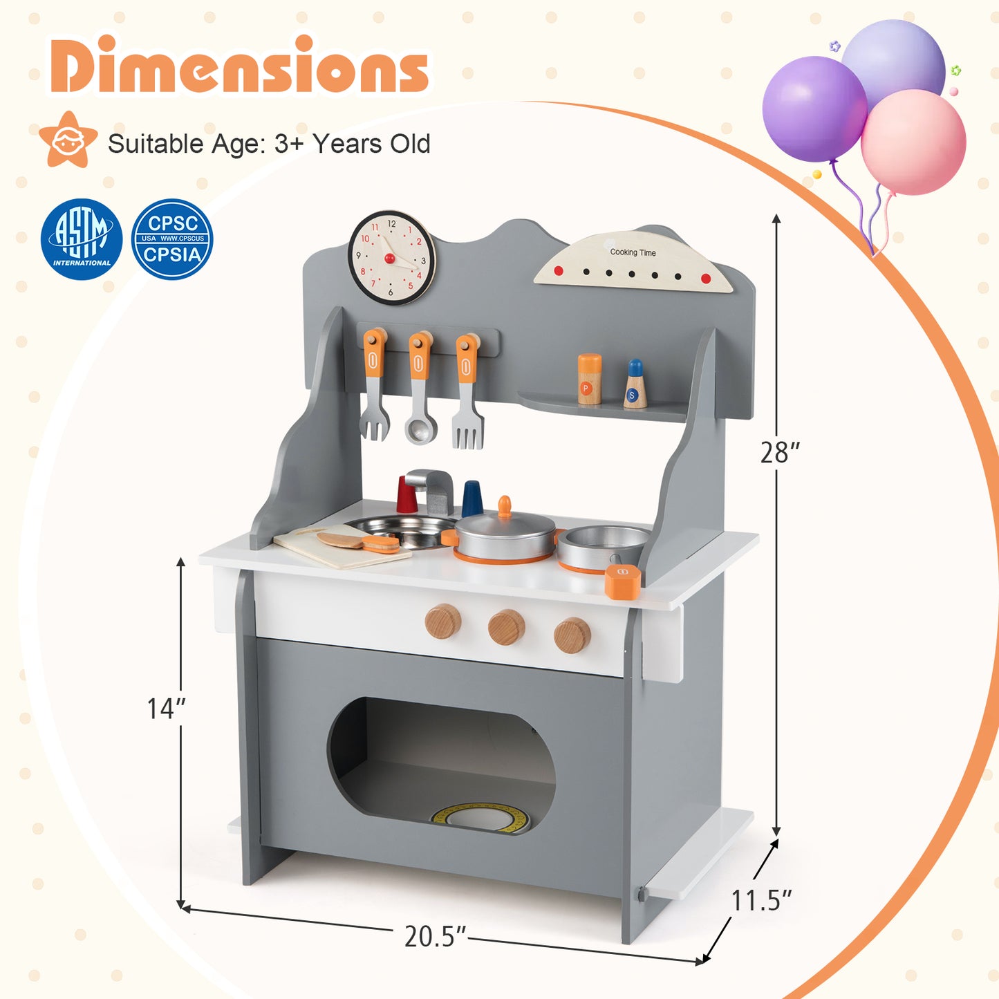Wooden Play Kitchen for Kids Pretend Play Toy Kitchen Set with Clock Gift for Boys and Girls 3 +, Gray Play Kitchen Sets at Gallery Canada