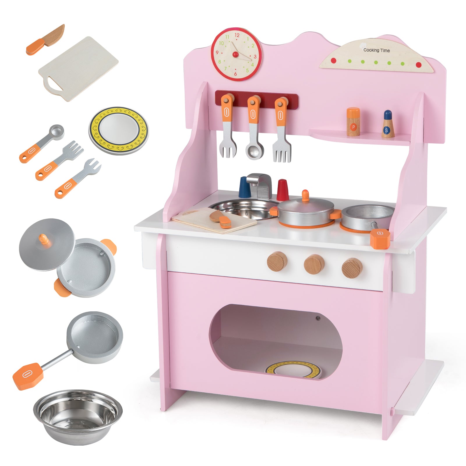 Wooden Play Kitchen for Kids Pretend Play Toy Kitchen Set with Clock Gift for Boys and Girls 3 +Pink, Pink Play Kitchen Sets Pink at Gallery Canada