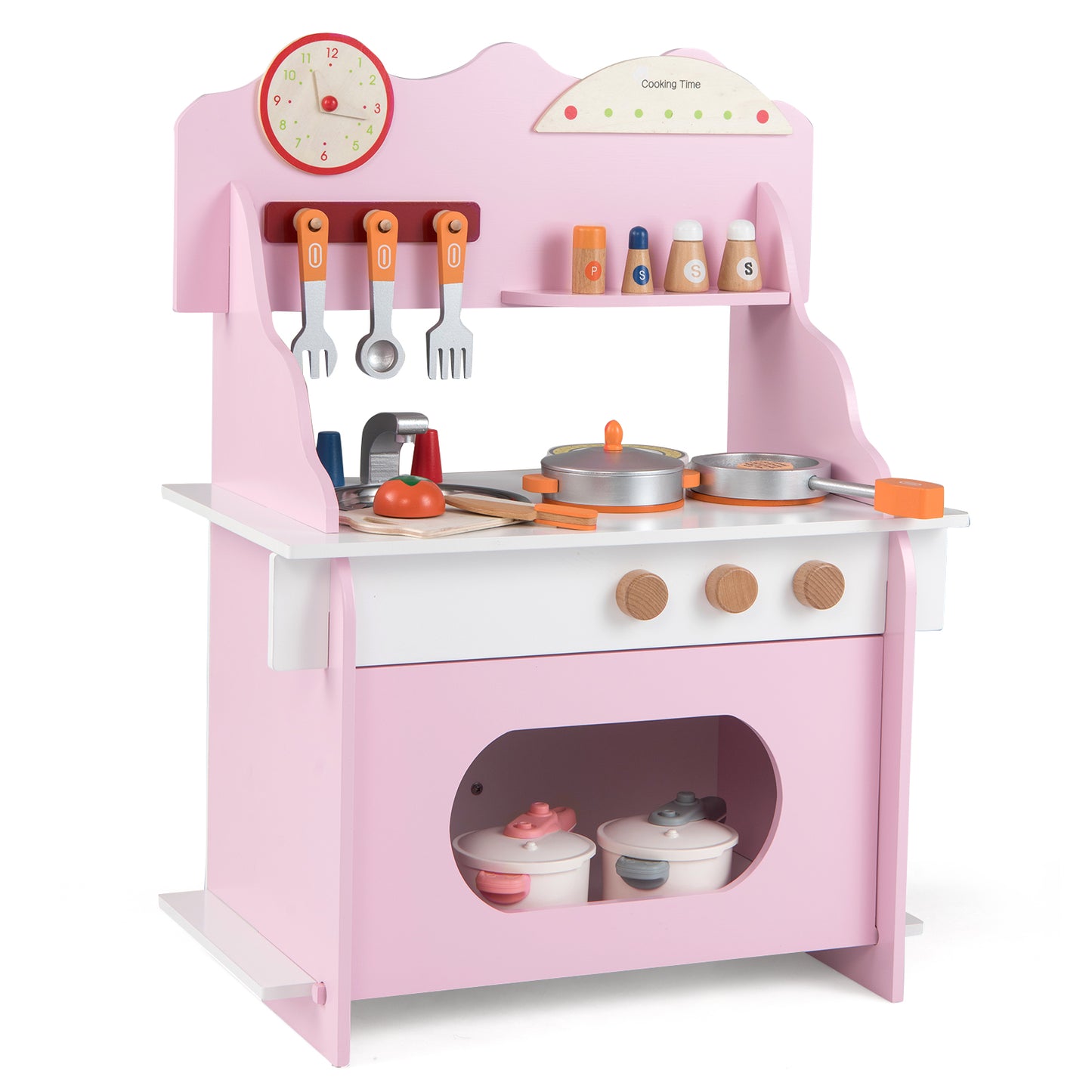 Wooden Play Kitchen for Kids Pretend Play Toy Kitchen Set with Clock Gift for Boys and Girls 3 +Pink, Pink Play Kitchen Sets at Gallery Canada