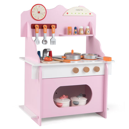 Wooden Play Kitchen for Kids Pretend Play Toy Kitchen Set with Clock Gift for Boys and Girls 3 +Pink, Pink Play Kitchen Sets at Gallery Canada