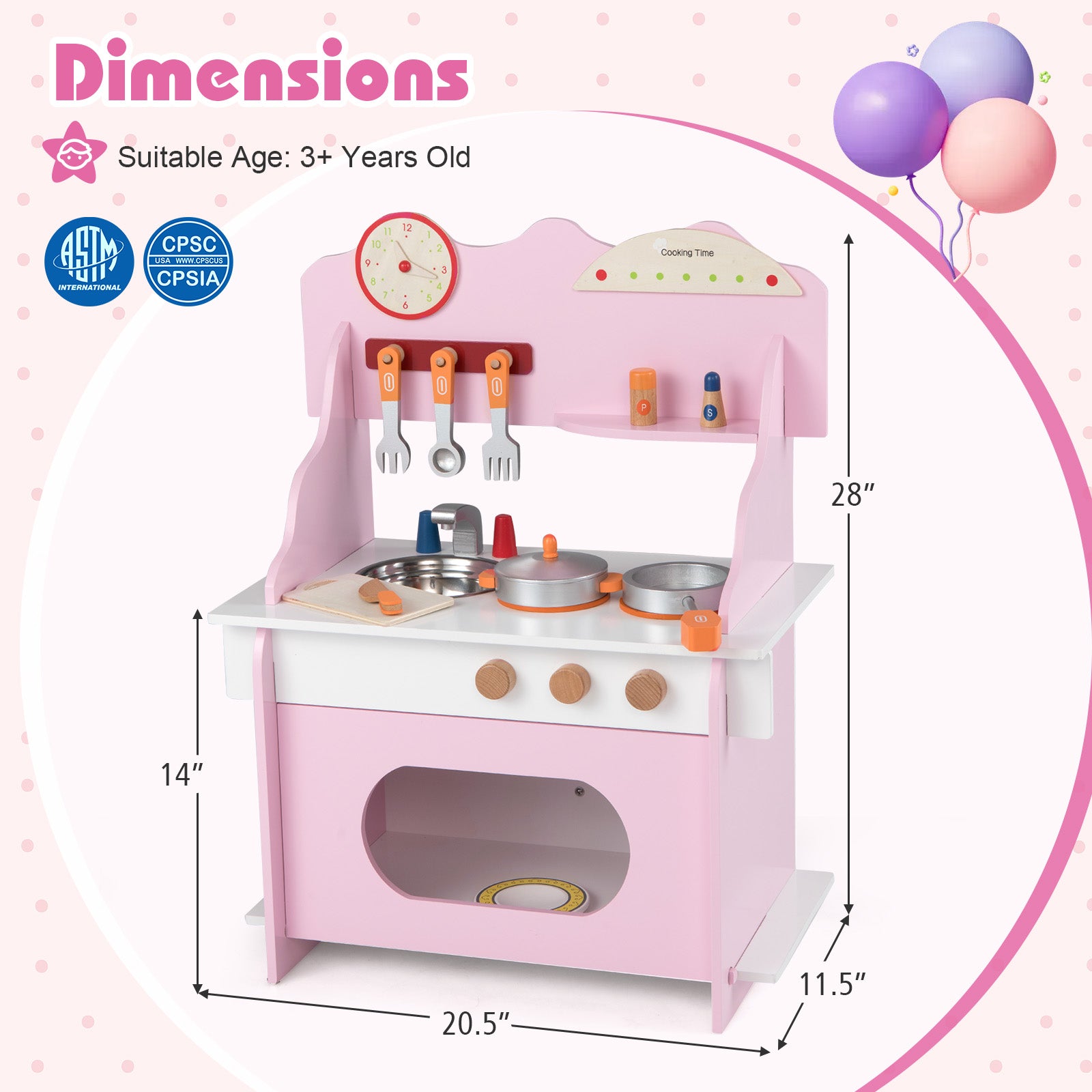 Wooden Play Kitchen for Kids Pretend Play Toy Kitchen Set with Clock Gift for Boys and Girls 3 +Pink, Pink Play Kitchen Sets at Gallery Canada