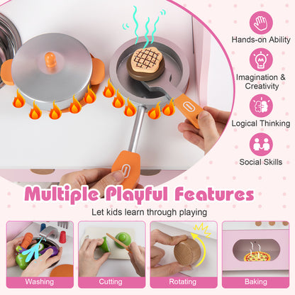 Wooden Play Kitchen for Kids Pretend Play Toy Kitchen Set with Clock Gift for Boys and Girls 3 +Pink, Pink Play Kitchen Sets at Gallery Canada