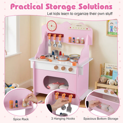Wooden Play Kitchen for Kids Pretend Play Toy Kitchen Set with Clock Gift for Boys and Girls 3 +Pink, Pink Play Kitchen Sets at Gallery Canada