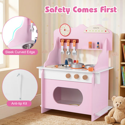 Wooden Play Kitchen for Kids Pretend Play Toy Kitchen Set with Clock Gift for Boys and Girls 3 +Pink, Pink Play Kitchen Sets at Gallery Canada