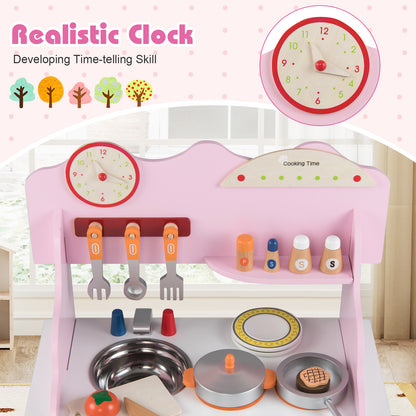Wooden Play Kitchen for Kids Pretend Play Toy Kitchen Set with Clock Gift for Boys and Girls 3 +Pink, Pink Play Kitchen Sets at Gallery Canada