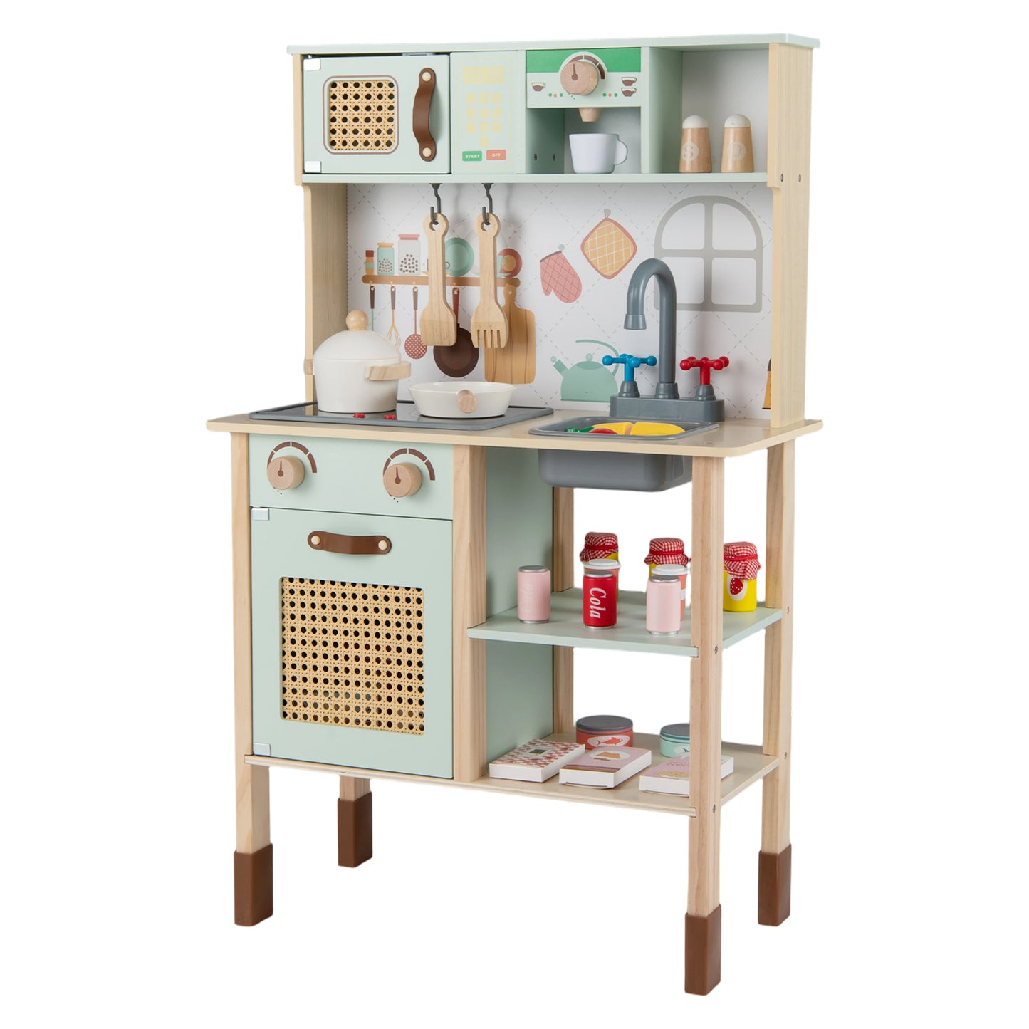 Wooden Play Kitchen for Kids with Lights and Sounds Retro Style With Accessories, Green Play Kitchen Sets at Gallery Canada