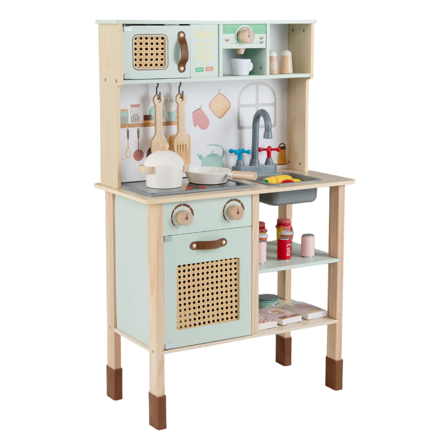 Wooden Play Kitchen for Kids with Lights and Sounds Retro Style With Accessories, Green Play Kitchen Sets at Gallery Canada