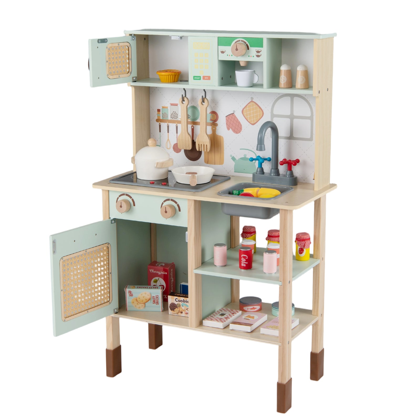 Wooden Play Kitchen for Kids with Lights and Sounds Retro Style With Accessories, Green Play Kitchen Sets at Gallery Canada