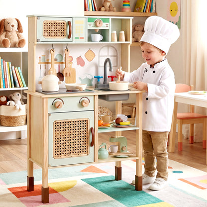 Wooden Play Kitchen for Kids with Lights and Sounds Retro Style With Accessories, Green Play Kitchen Sets at Gallery Canada