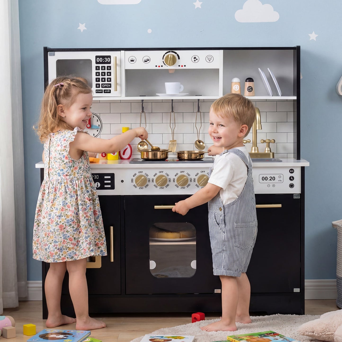 Wooden Play Kitchen With Lights, Sounds, Black Play Kitchen Sets at Gallery Canada