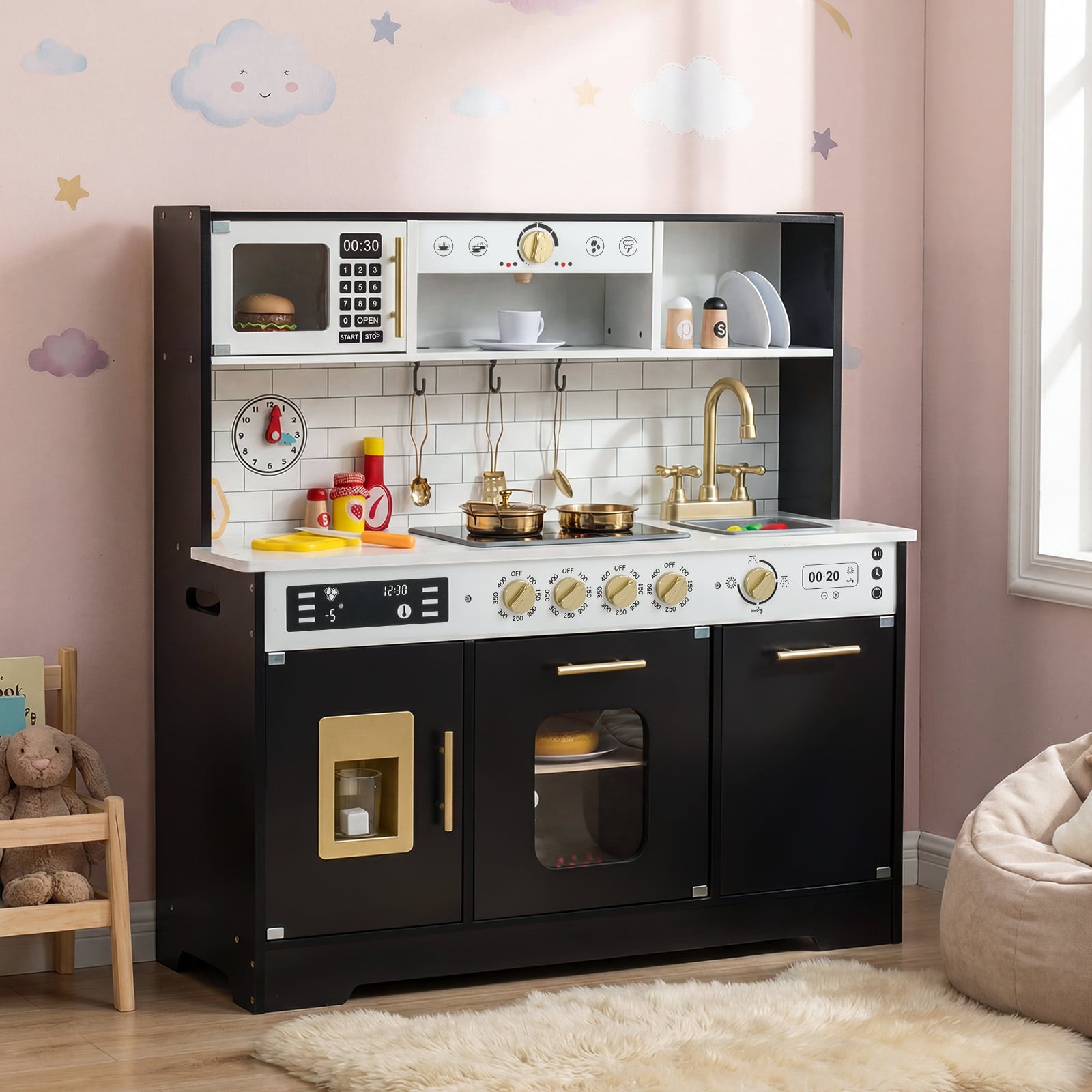 Wooden Play Kitchen With Lights, Sounds, Black Play Kitchen Sets at Gallery Canada