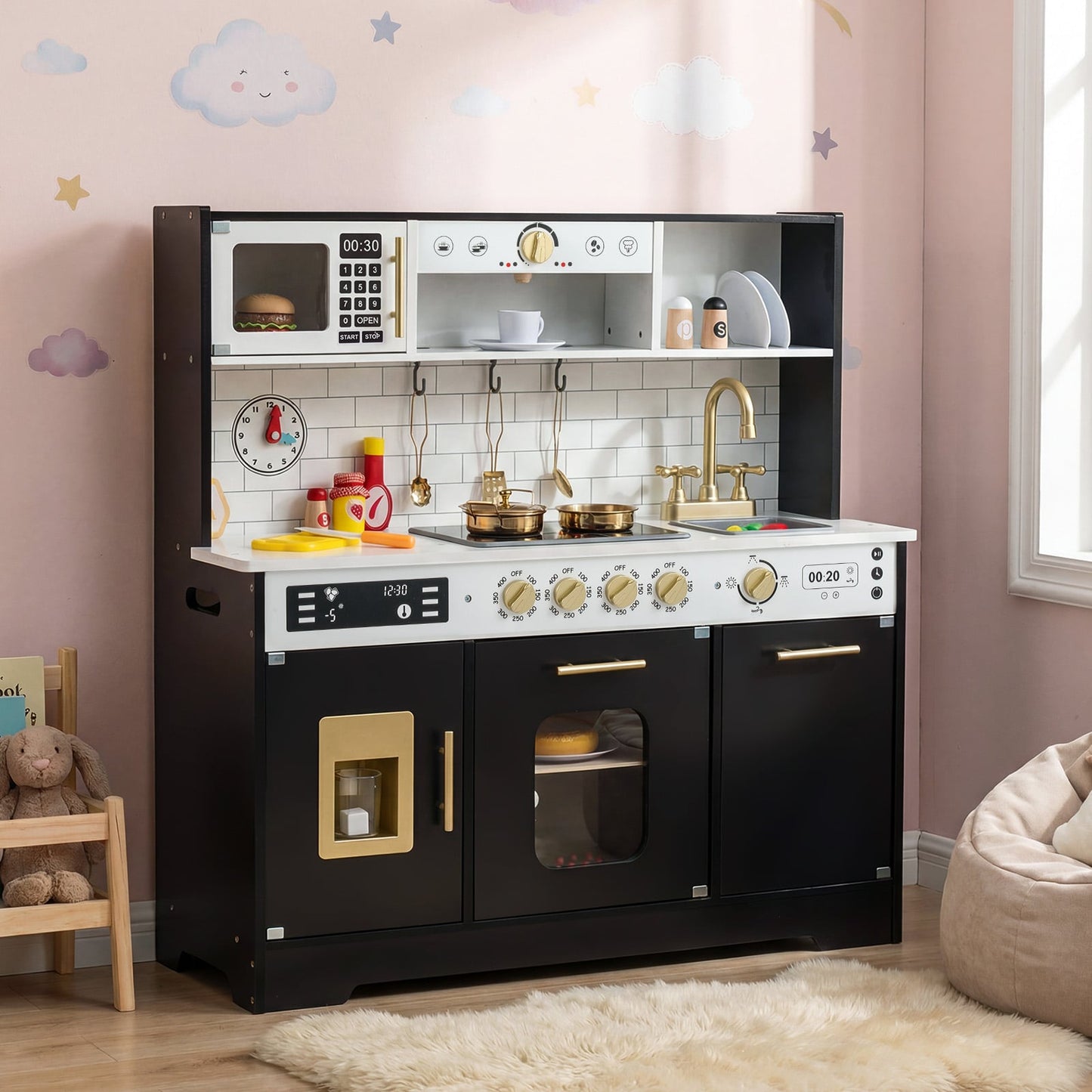 Wooden Play Kitchen With Lights, Sounds, Black Play Kitchen Sets at Gallery Canada