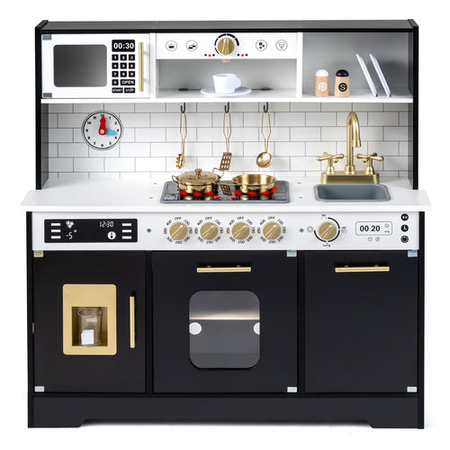 Wooden Play Kitchen With Lights, Sounds, Black