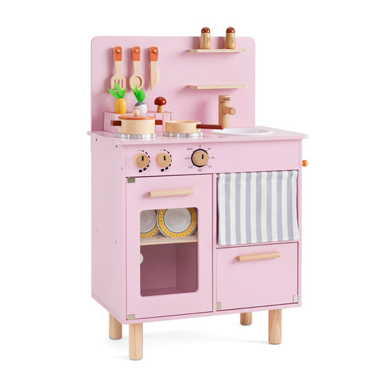Wooden Play Kitchen for Kids with Stove, Sink, Pink Play Kitchen Sets Pink at Gallery Canada