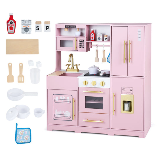 Wooden Play Kitchen with Lights & Sounds, Pink Play Kitchen Sets Pink at Gallery Canada