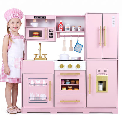 Cuisine en bois pour jouer avec lumières et sons, rose