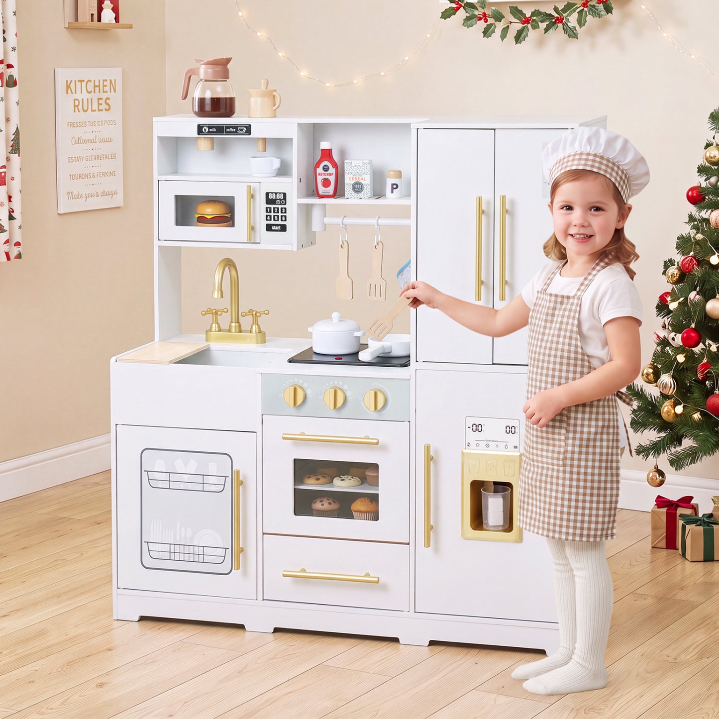 Cuisine en bois avec lumières et sons pour enfants, blanche