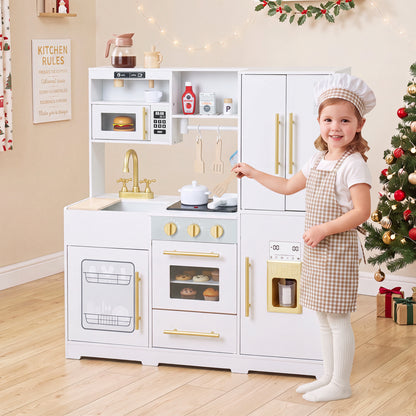 Cuisine en bois avec lumières et sons pour enfants, blanche