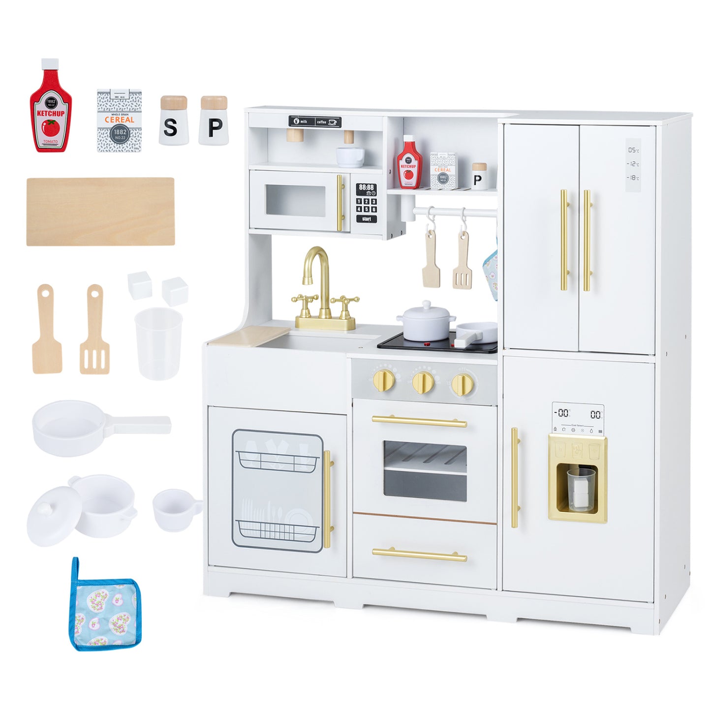 Cuisine en bois avec lumières et sons pour enfants, blanche