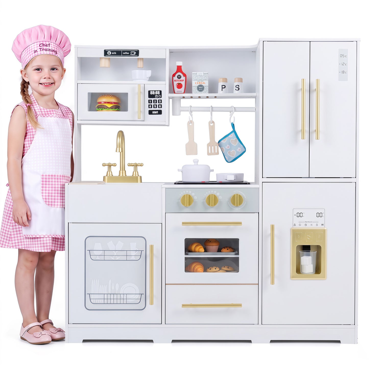 Cuisine en bois avec lumières et sons pour enfants, blanche