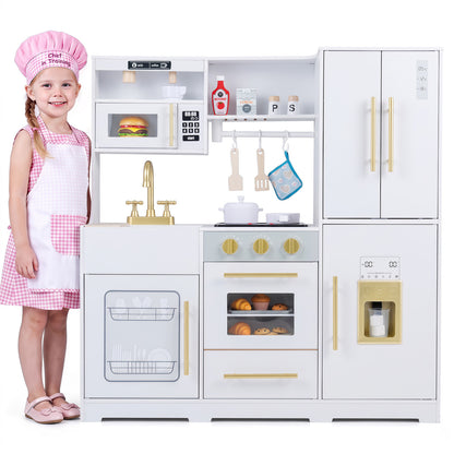Cuisine en bois avec lumières et sons pour enfants, blanche