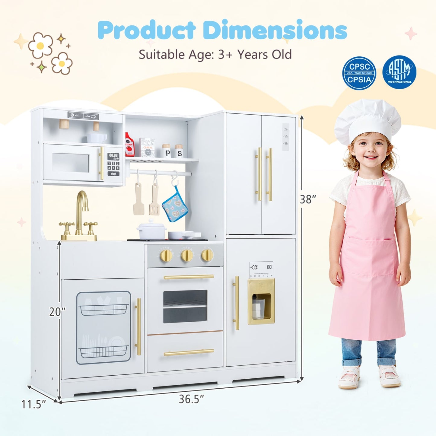 Cuisine en bois avec lumières et sons pour enfants, blanche