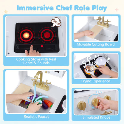Cuisine en bois avec lumières et sons pour enfants, blanche